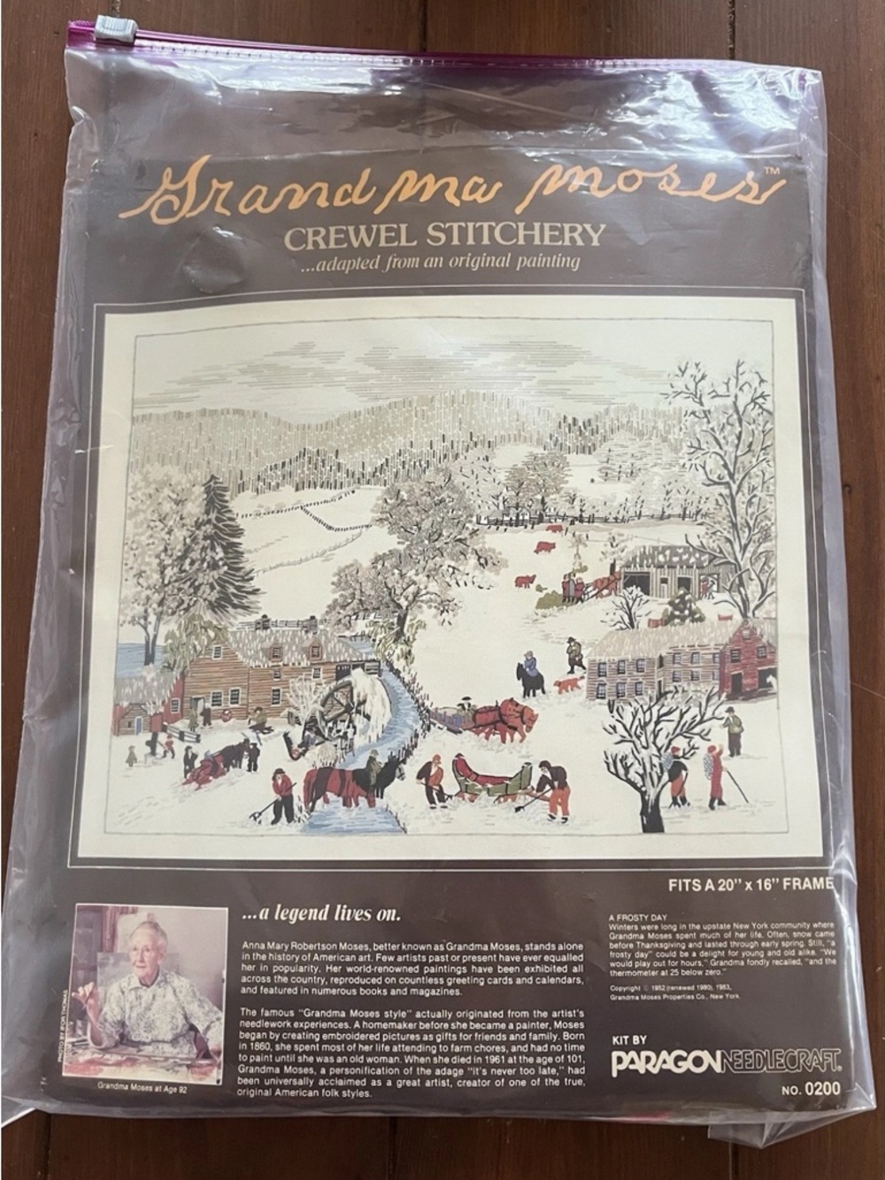 Vintage Grandma Moses A Frosty Day Crewel Embroidery Kit  16x20 Paragon NEW*